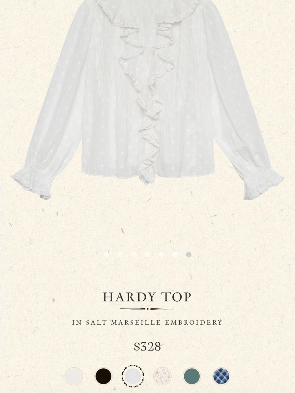Doen White Hardy Ruffle-Front Embroidered Blouse